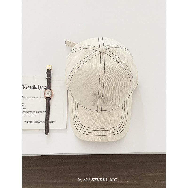 【M411】韓國小眾立體蝴蝶結刺繡格子鴨舌帽240323