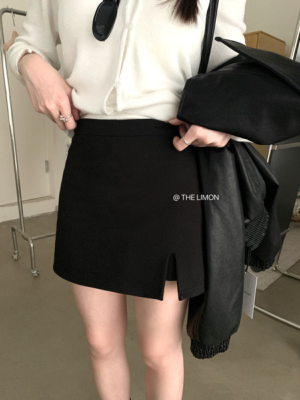 【L8198】實拍夏季韓版高腰彈力開衩A字裙(內有安全褲)250505