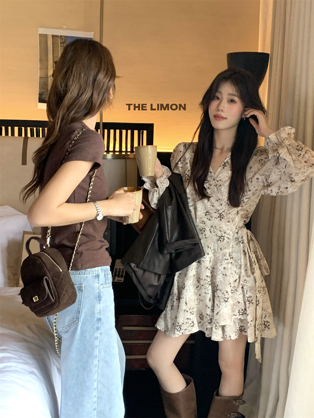 【L9072】實拍檸檬家法式甜美雪紡碎花收腰顯瘦短洋裝250901