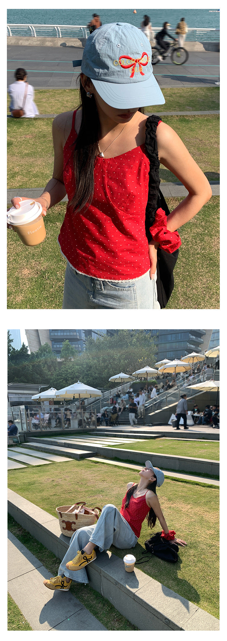 【H5159】實拍夏天棉麻點點吊帶背心+髮圈250331