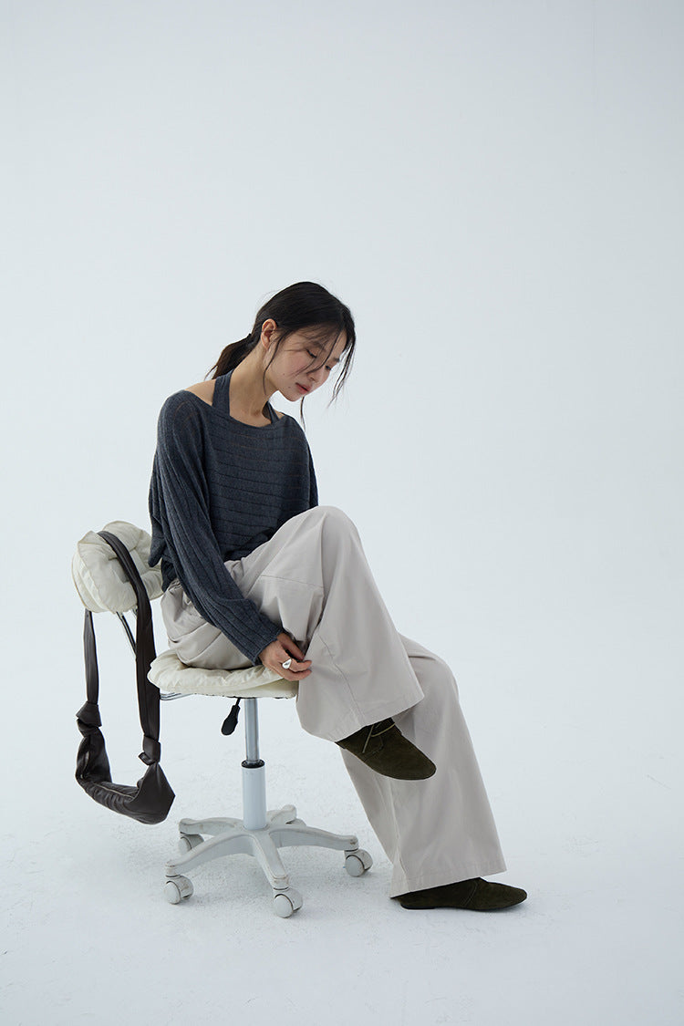 【L3142】實拍早秋絕美長袖一字領罩衫+圍脖吊帶背心250827