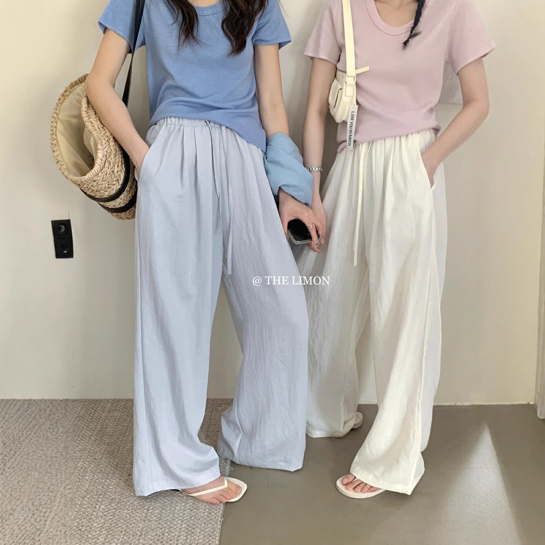 【L8327】實拍夏季亞麻垂感直筒高腰長褲250505