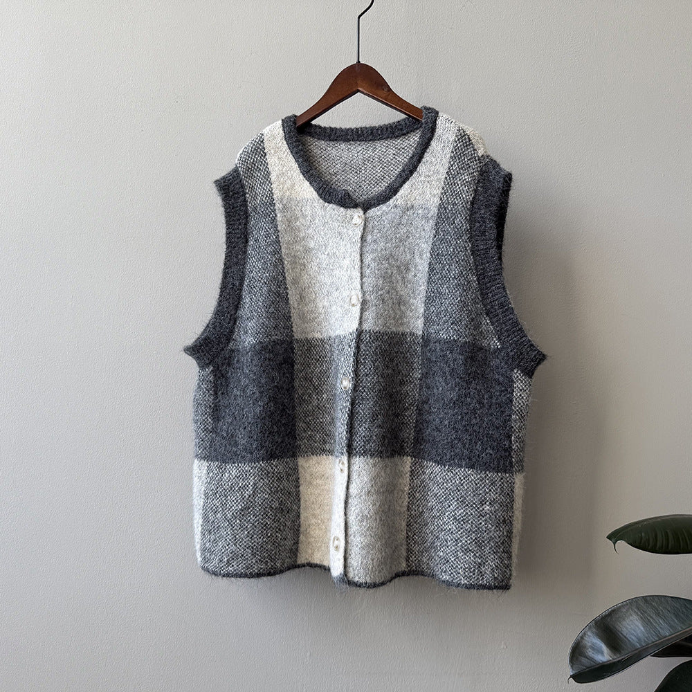 【YP2576】 實拍日系復古格子針織馬甲(含羊毛3%) 251023
