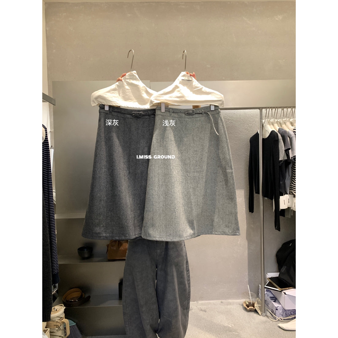 【L60881】實拍秋冬高單質感羊毛呢顯瘦直筒裙+腰帶250923