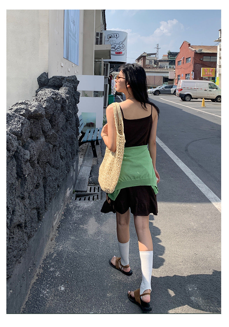 【H5265】實拍夏季甜美手工鉤花吊帶洋裝 雜飾裙襬顯瘦款250520