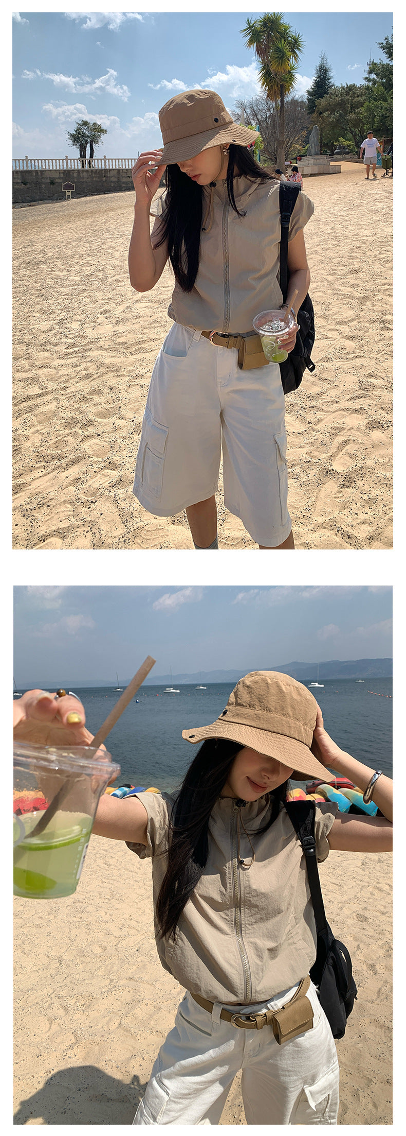 【H5136】實拍夏季工裝率性立領雙頭拉鍊外套上衣250324