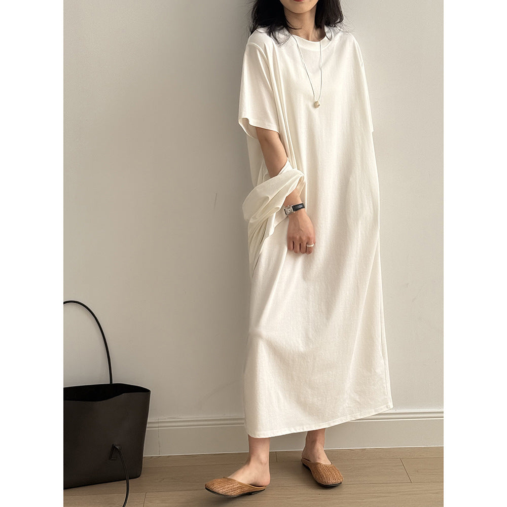 【Y82218】實拍舒舒服服簡約圓領短袖連衣裙+披肩250320