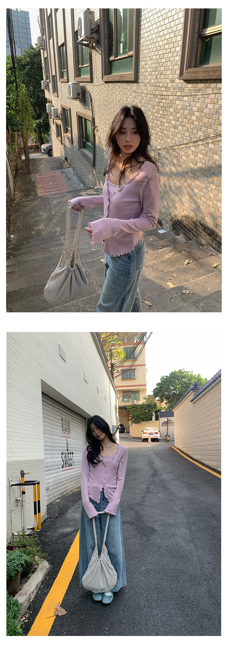 【H5005】實拍春天溫柔荷葉假兩件針織衫250210