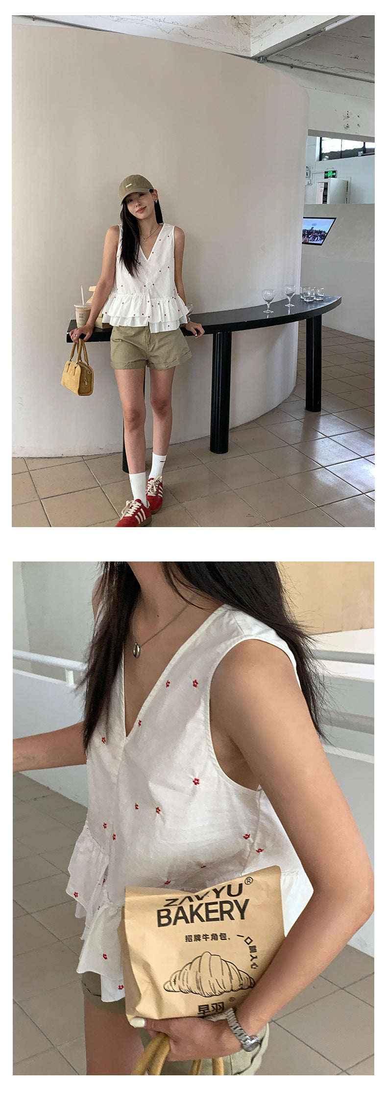 【H5355】實拍韓版小荷葉刺繡碎花襯衫250701