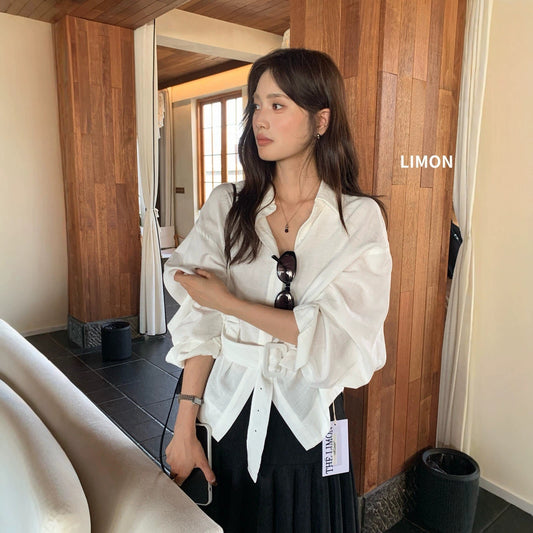 【L11017】檸檬家高質感通勤・天絲棉附腰帶設計感長袖襯衫260909