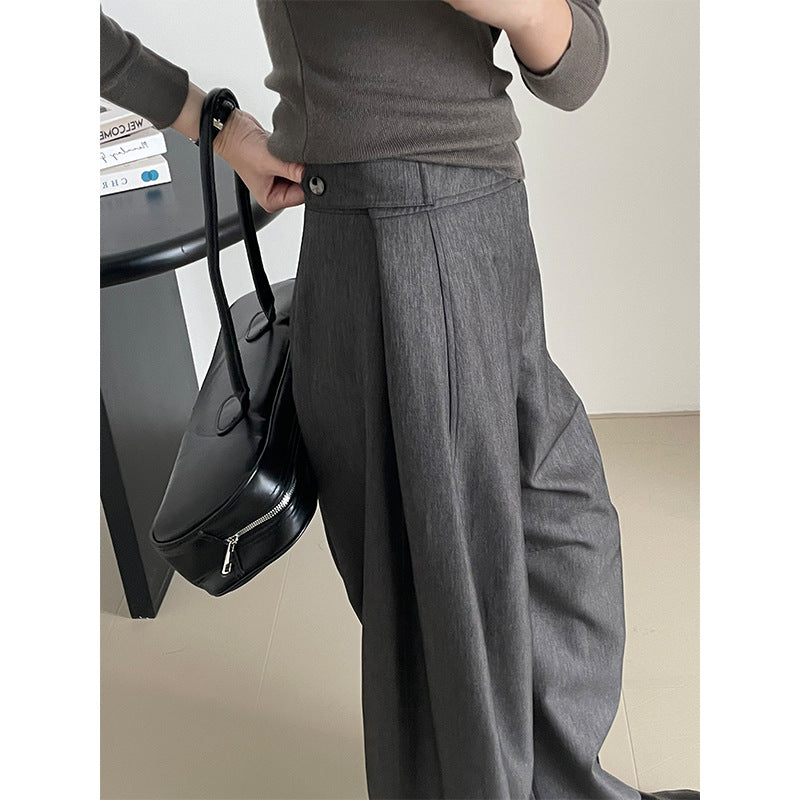 【cim2606】實拍早秋老錢風高腰闊腿休閒西褲cim25早春