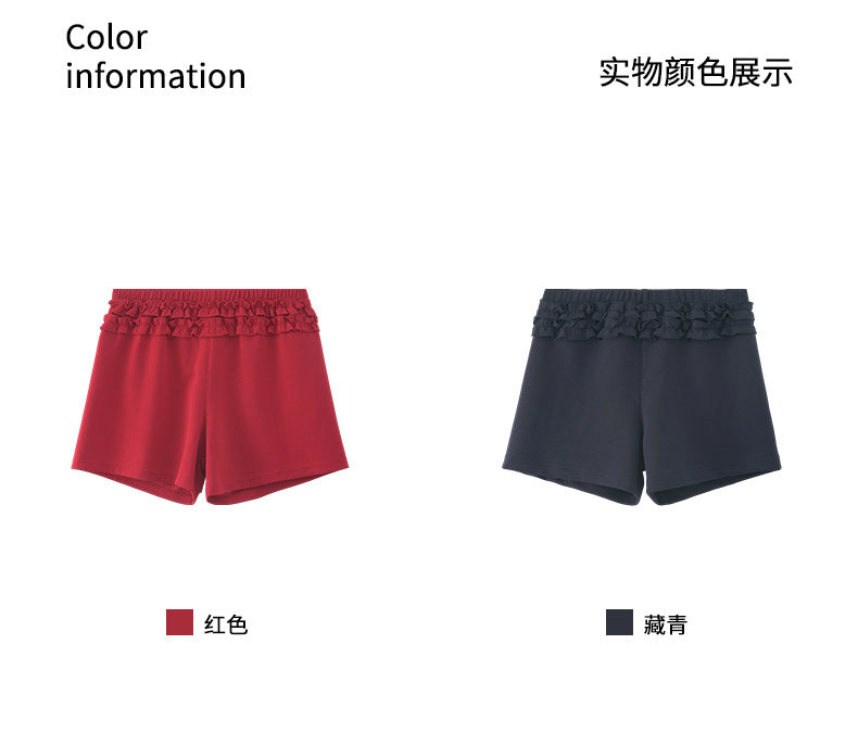 【H5278】實拍韓系甜辣小荷葉鬆緊腰微彈短褲250520