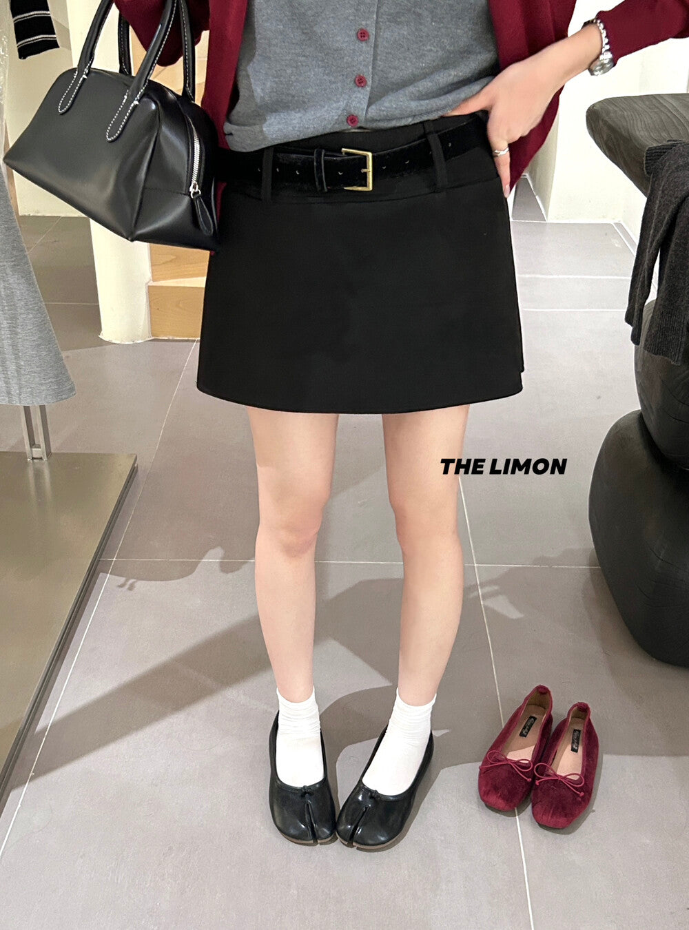 【L9238】實拍檸檬秋季質感鹿皮絨簡約復古短裙女+腰帶250915
