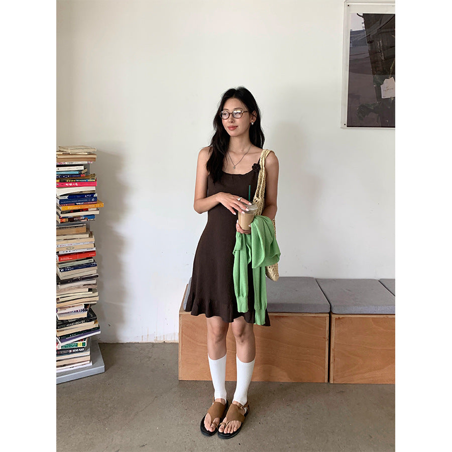 【H5265】實拍夏季甜美手工鉤花吊帶洋裝 雜飾裙襬顯瘦款250520