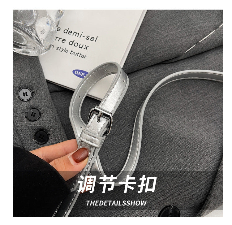 【BJM1615】實拍小眾質感韓國銀色小方包(含背帶)240601