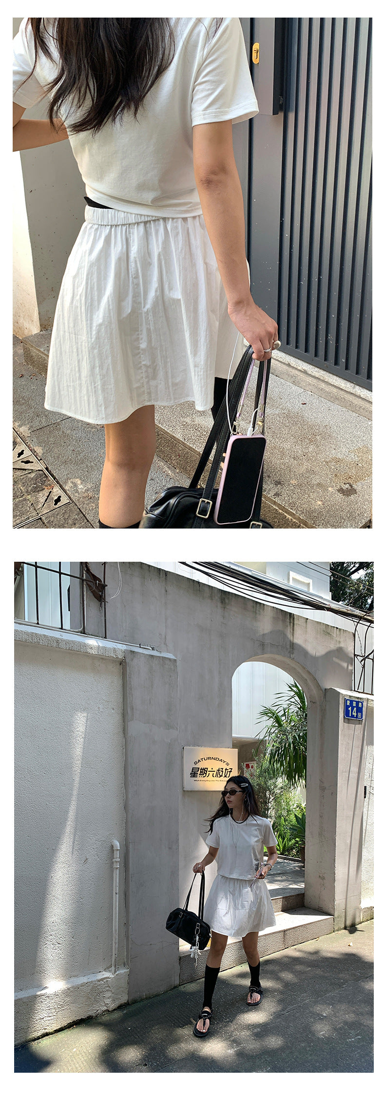 【H5374】實拍夏季清新簡約高腰裙(內含安全褲)250715