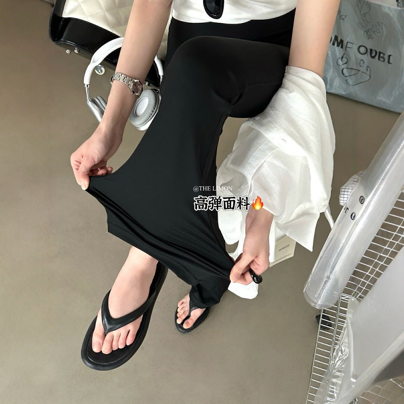 【LTM0962】實拍夏季高腰超顯瘦微喇叭休閒褲250505