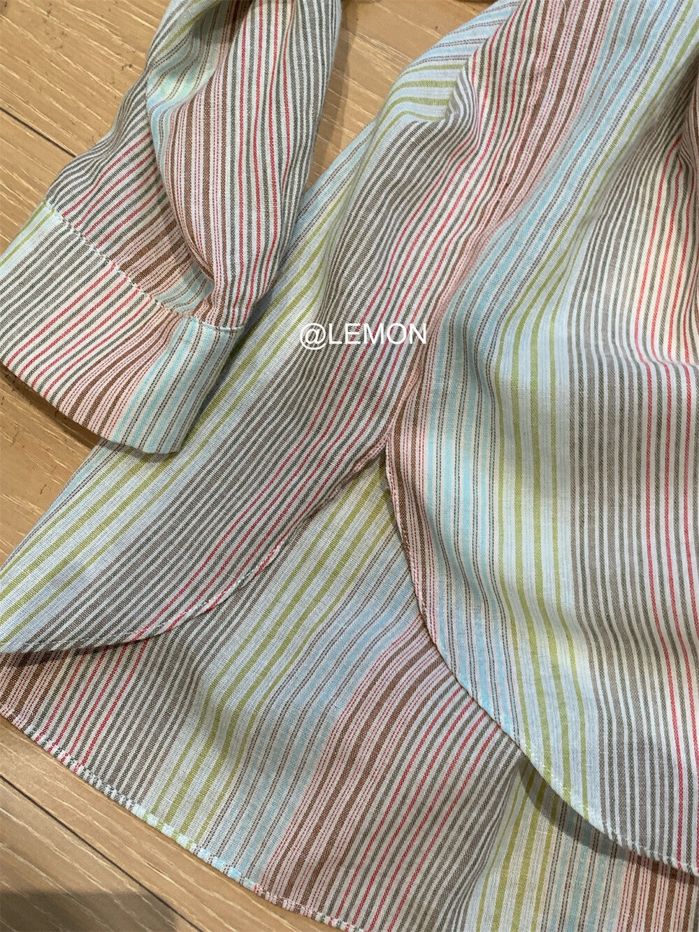 【L8505】實拍檸檬復古中性條紋長袖襯衫250414