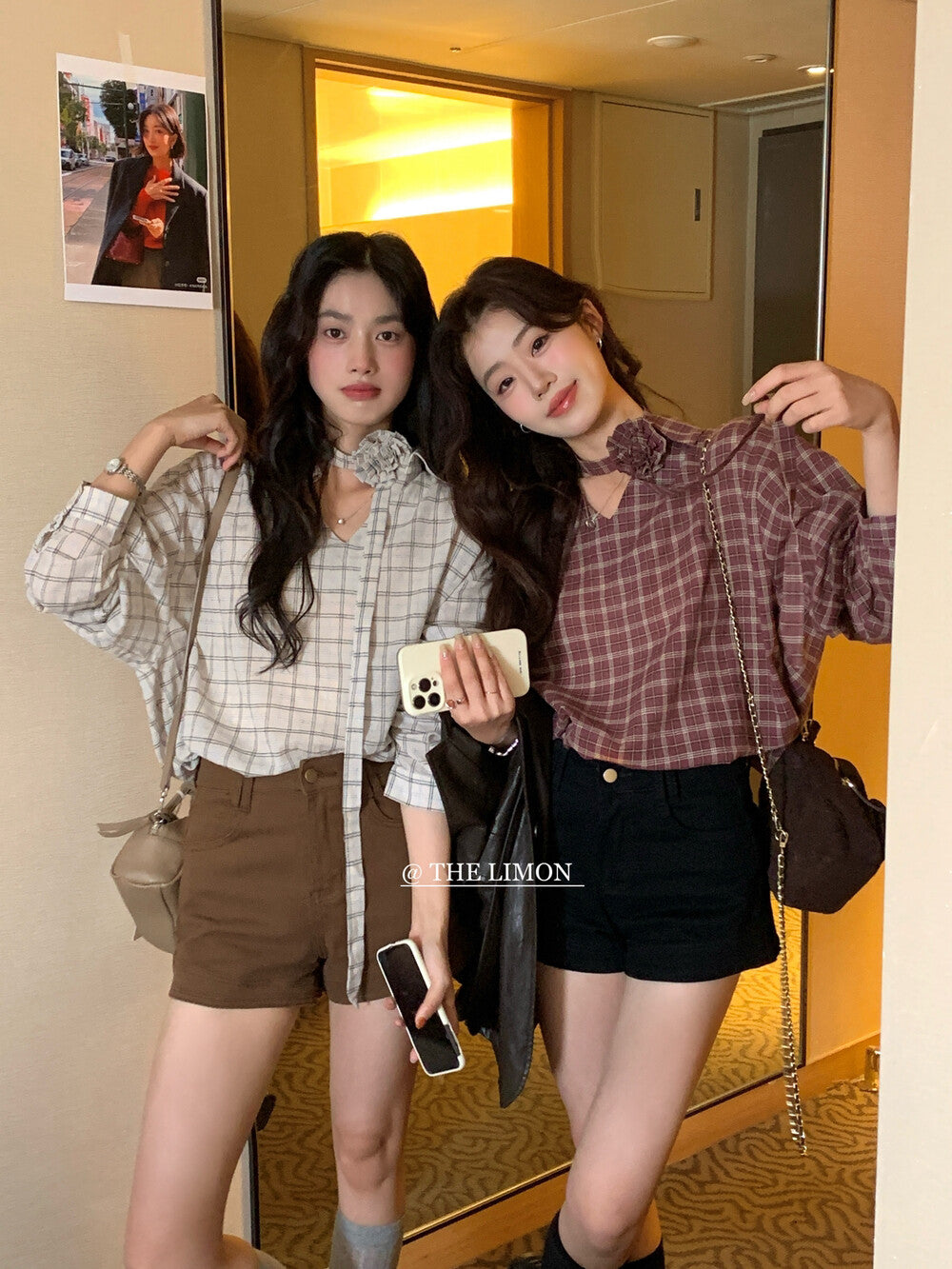 【L9113】實拍檸檬家早秋法式時髦復古格紋長袖襯衫+胸花可拆250901