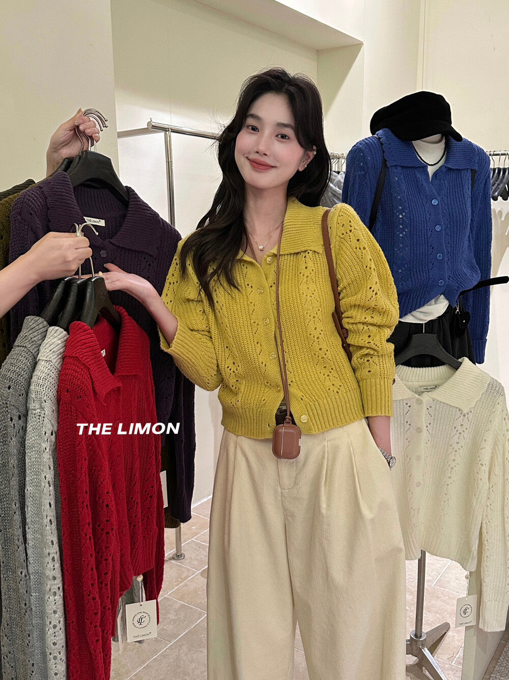 【LSC1072】檸檬簍空polo領針織開衫251117