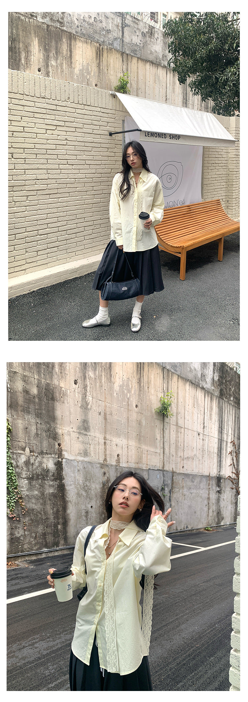 【H5098】實拍蕾絲繫帶寬鬆長袖襯衫250310