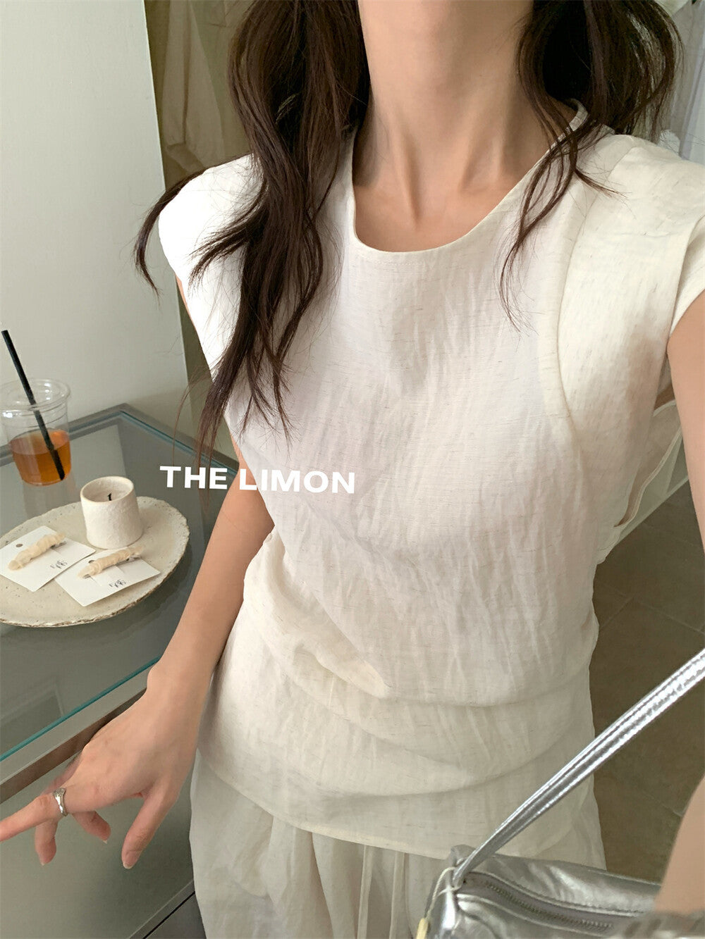 【L8792】實拍檸檬家 夏季亞麻收腰上衣+高腰闊腿褲 套裝250519