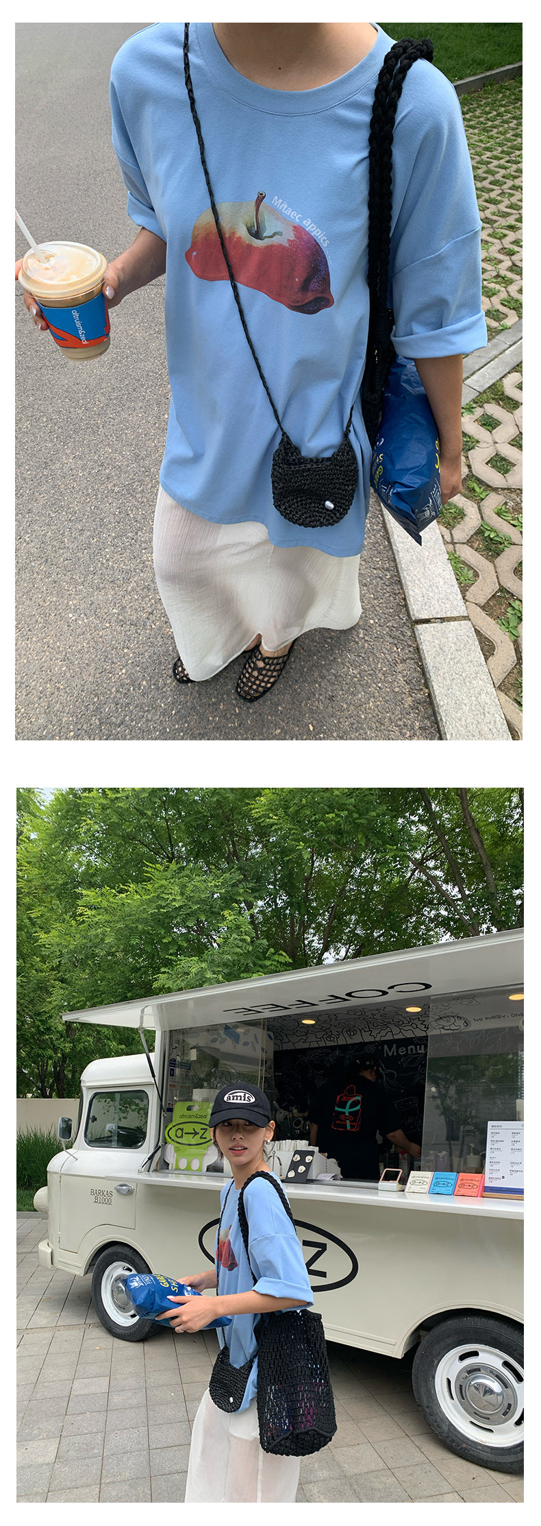 【H5285】實拍夏天韓國蘋果印花大版短袖寬鬆T恤250603