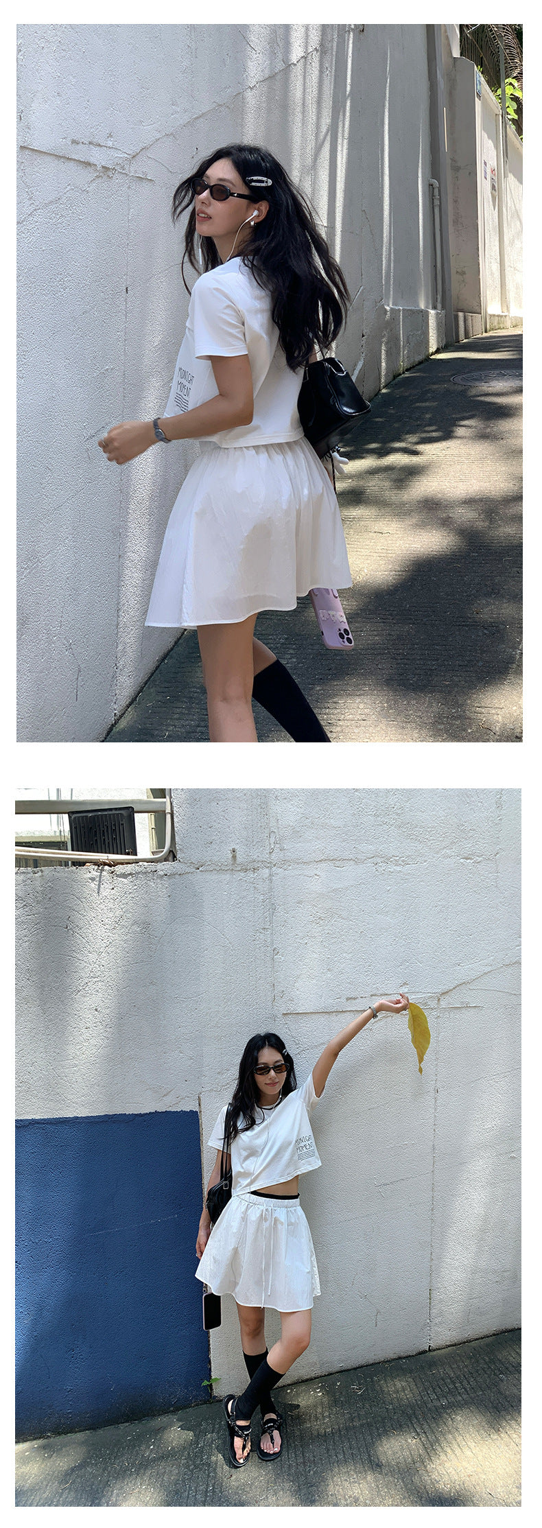 【H5374】實拍夏季清新簡約高腰裙(內含安全褲)250715