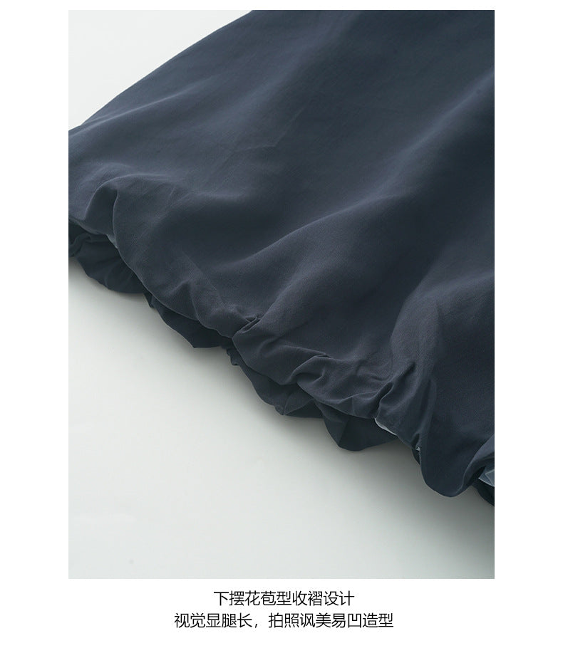 【H5242】實拍韓國夏季假兩件天絲下擺花苞襯衫+花圈250506
