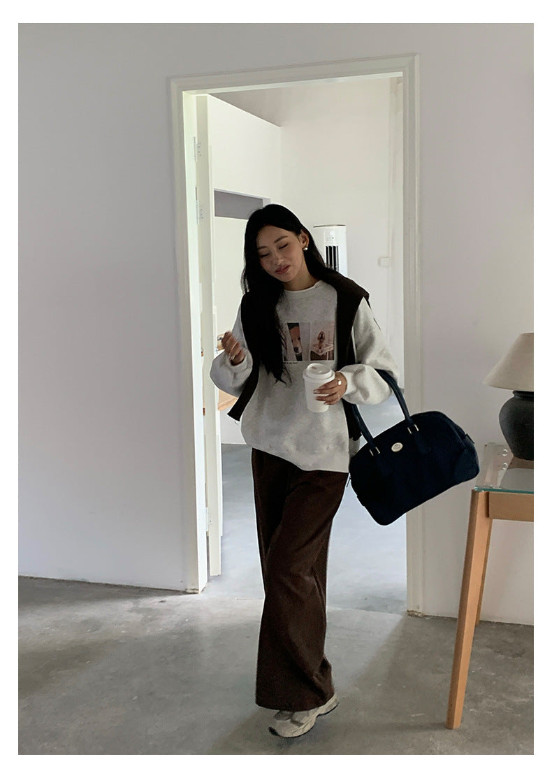 【H5443】實拍復古美拉德高腰彎刀休閒褲250923