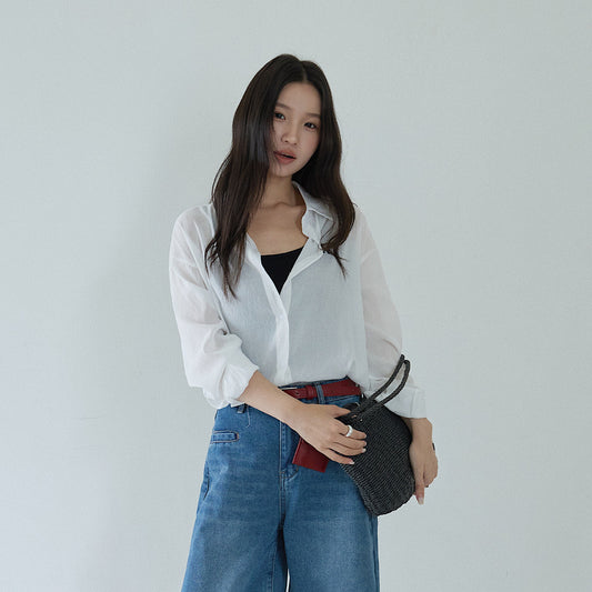 【LD11298】韓系慵懶鬆弛感☁️百搭小馬刺繡薄款純色長袖襯衫260519