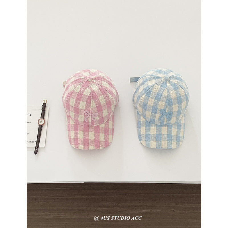 【M411】韓國小眾立體蝴蝶結刺繡格子鴨舌帽240323