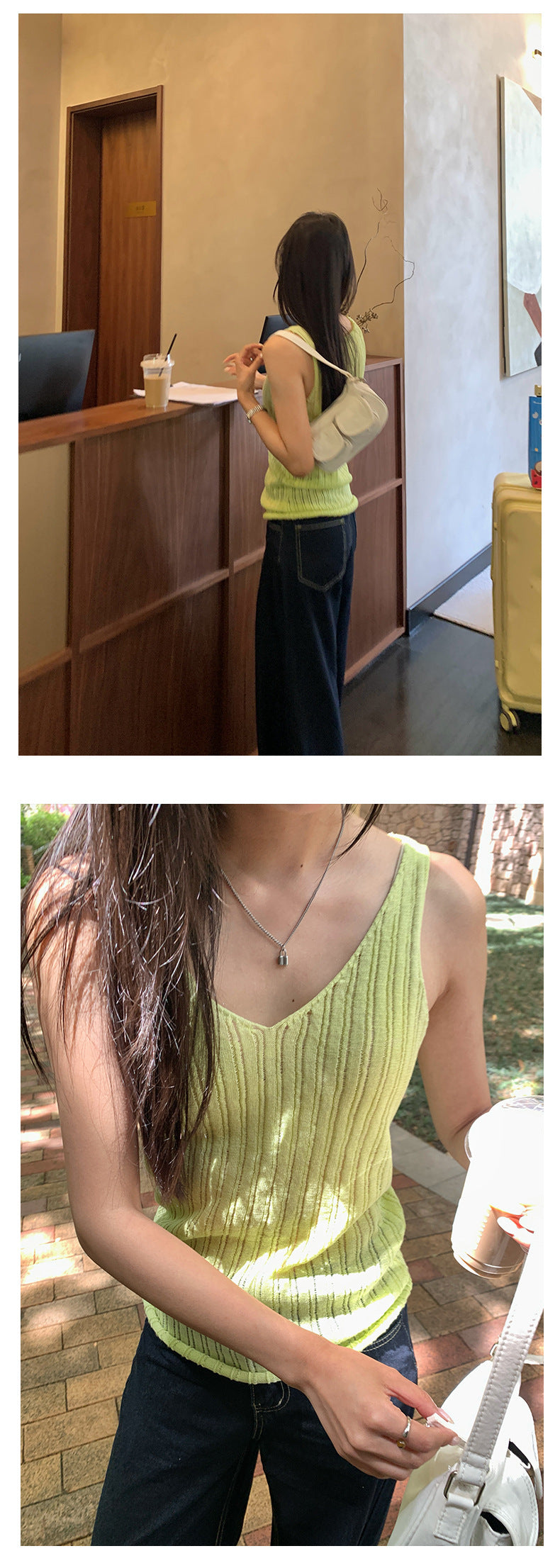 【H5208】實拍夏天簡約羅紋肌理卷邊針織背心250422