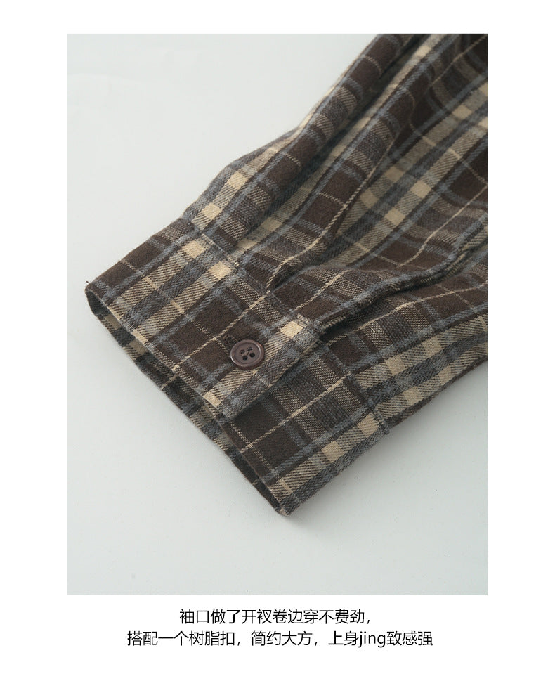 【H570】實拍復古寬鬆毛呢格子襯衫外套251021