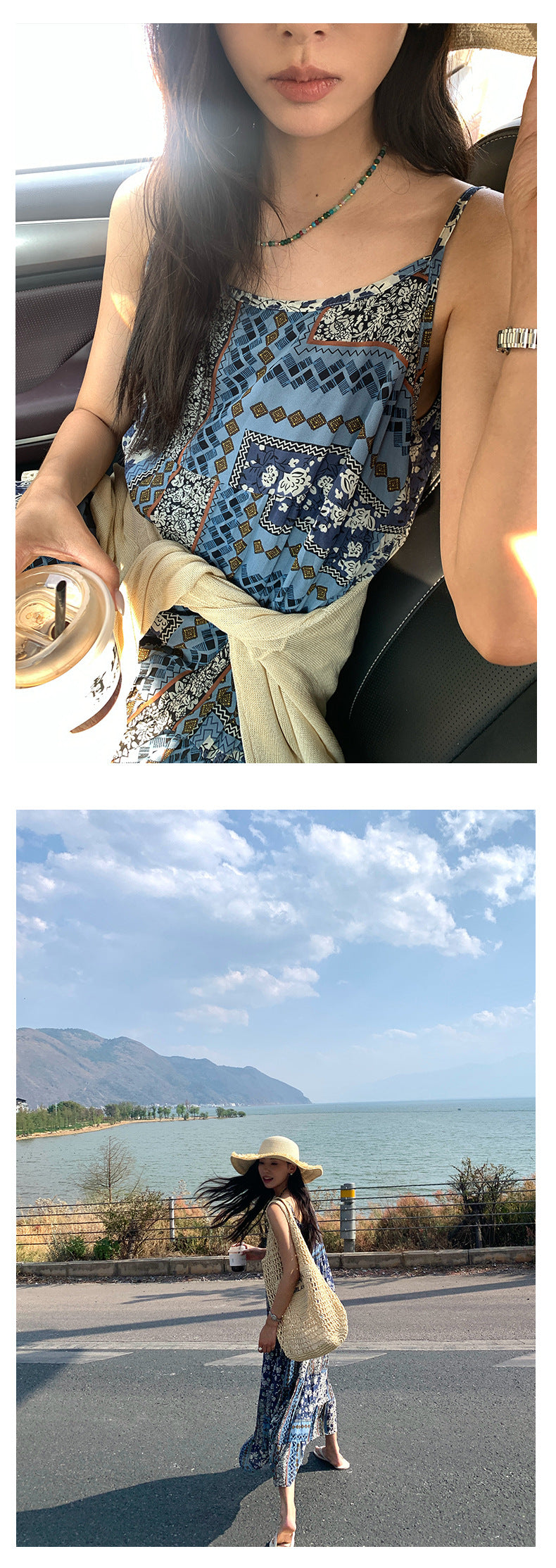 【H5190】實拍夏天海邊度假大A雪紡吊帶洋裝250415