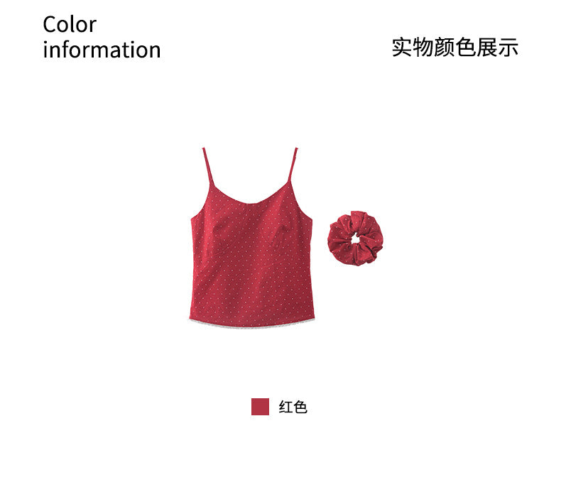 【H5159】實拍夏天棉麻點點吊帶背心+髮圈250331