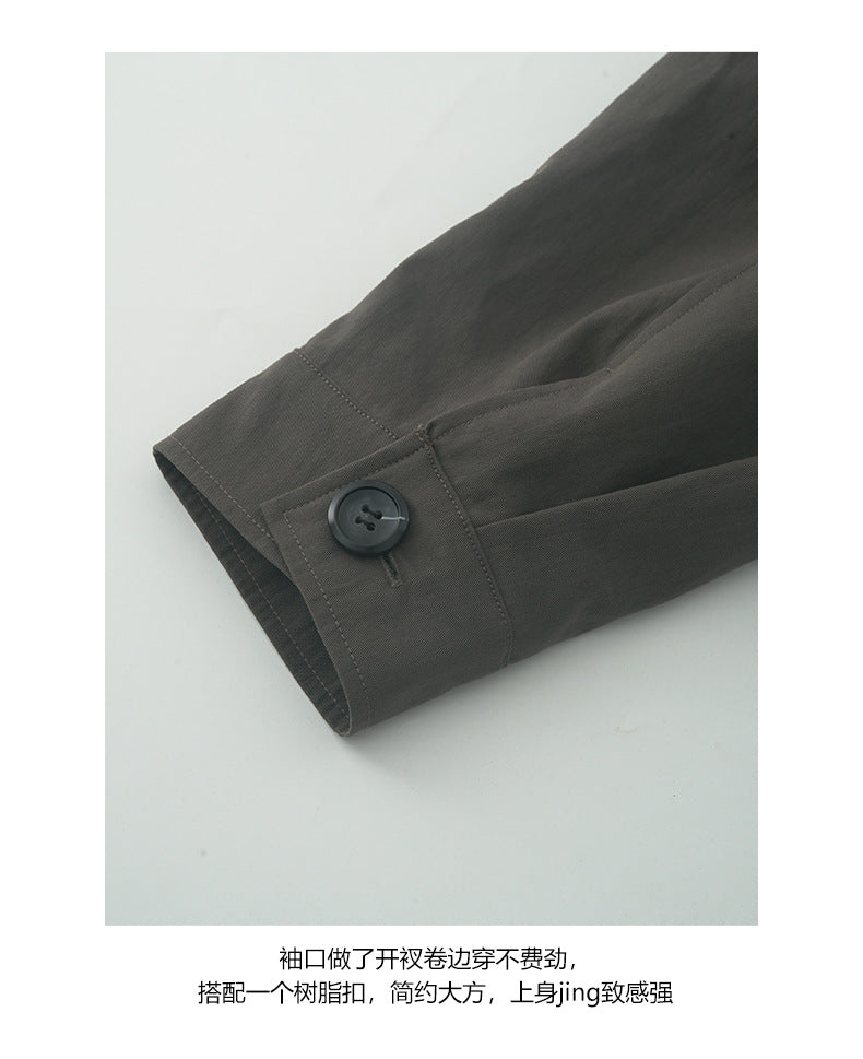 【H5434】實拍初秋復古落肩長版風衣外套250916