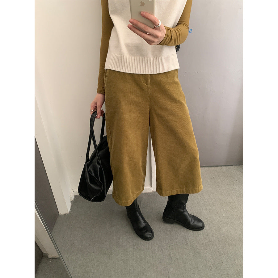 【H547】實拍燈芯絨復古後鬆緊腰七分休閒褲251007