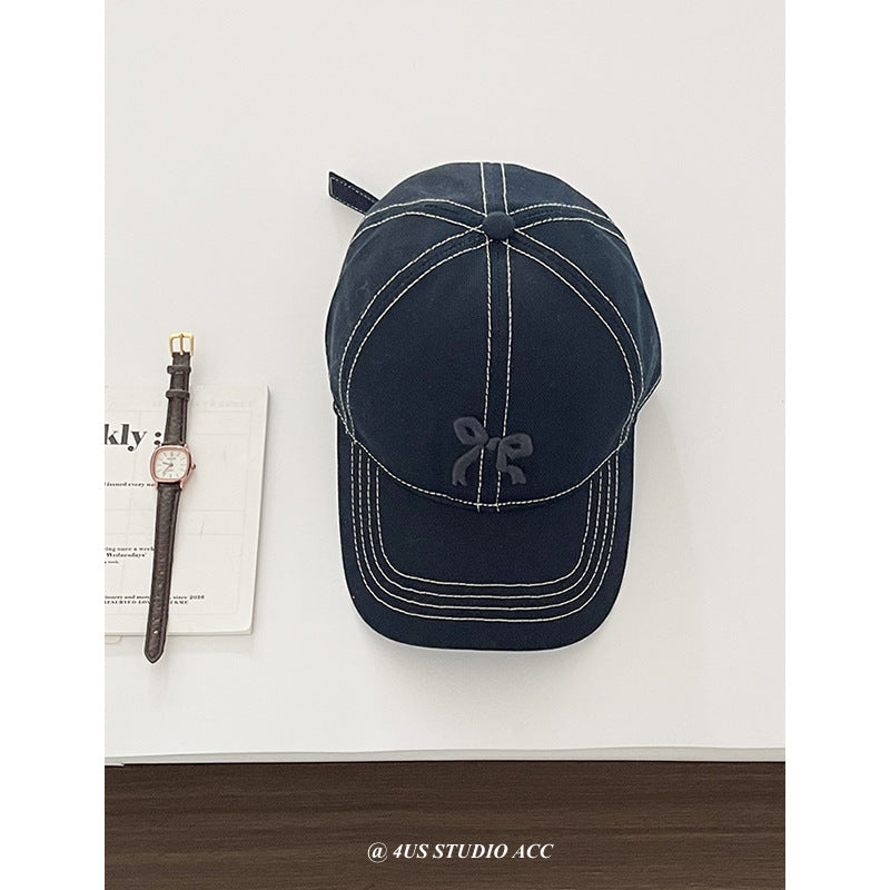 【M411】韓國小眾立體蝴蝶結刺繡格子鴨舌帽240323