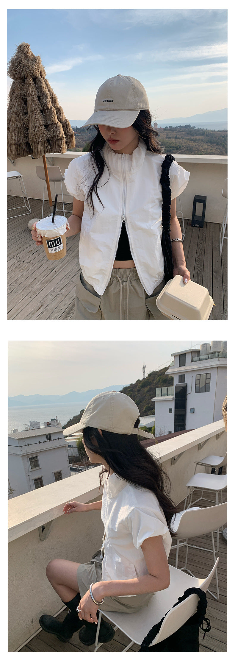 【H5136】實拍夏季工裝率性立領雙頭拉鍊外套上衣250324