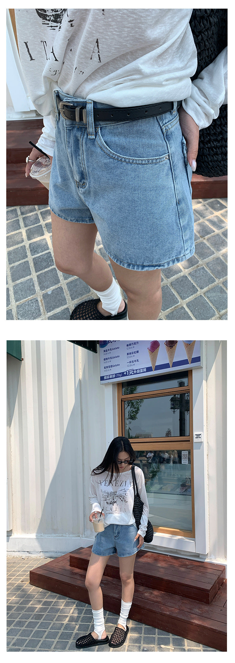 【H5303】 實拍S~XL韓系夏天休閒卷邊顯瘦A字牛仔褲250610