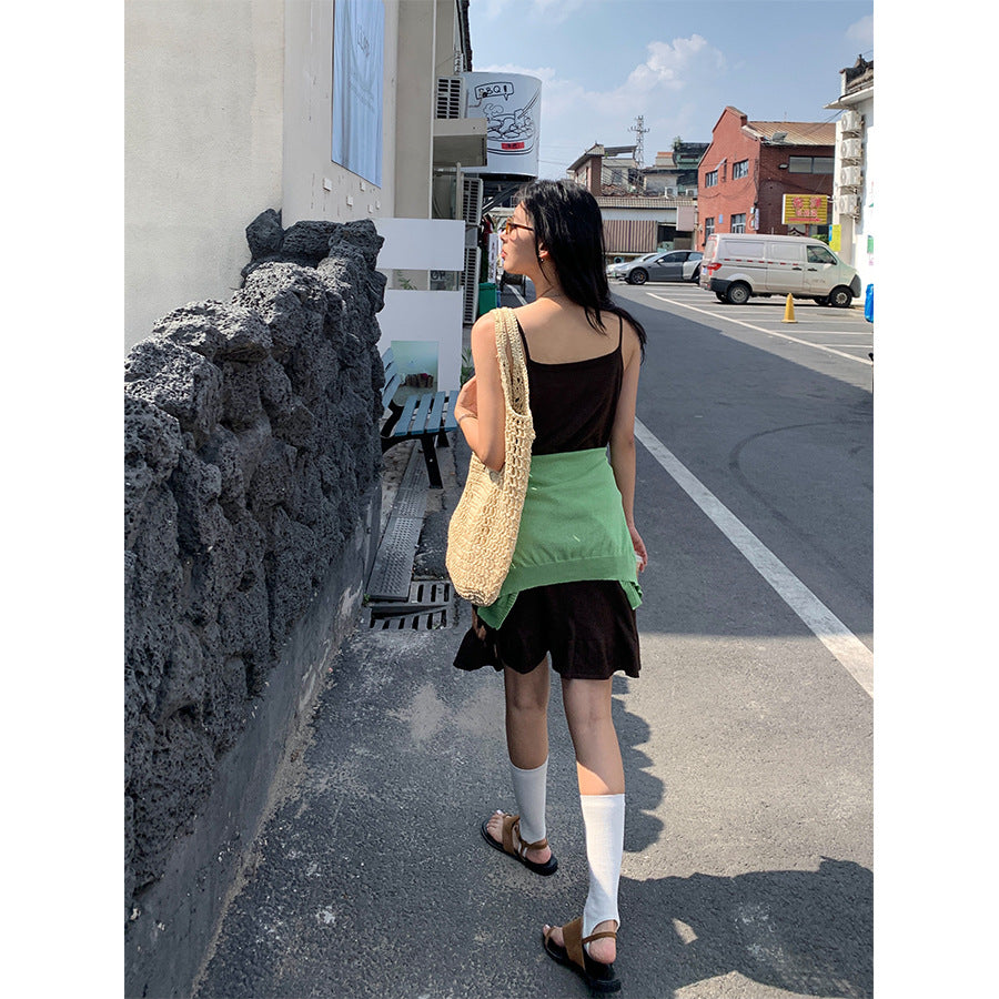 【H5265】實拍夏季甜美手工鉤花吊帶洋裝 雜飾裙襬顯瘦款250520