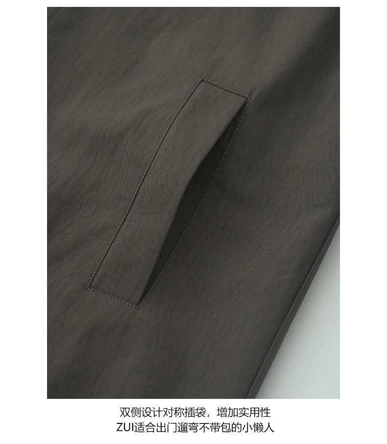 【H5434】實拍初秋復古落肩長版風衣外套250916
