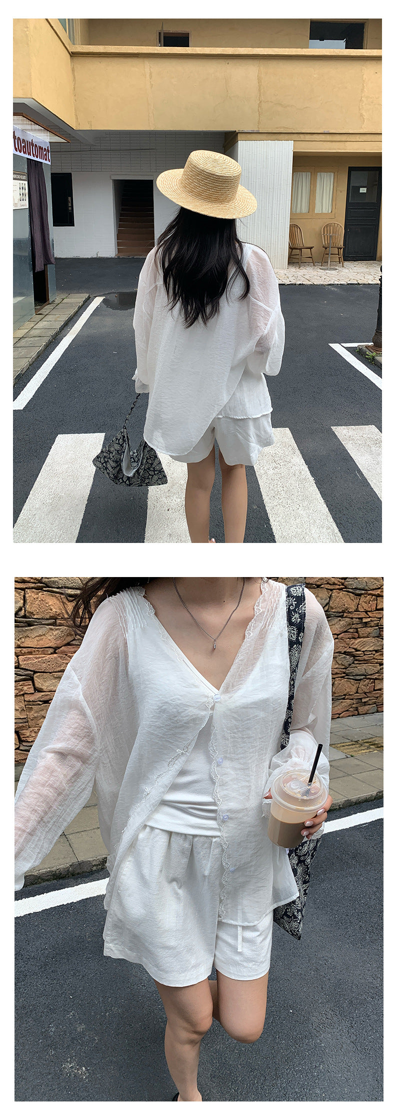 【H5261】實拍夏季韓系純白防曬長袖 寬鬆棉麻罩衫250513