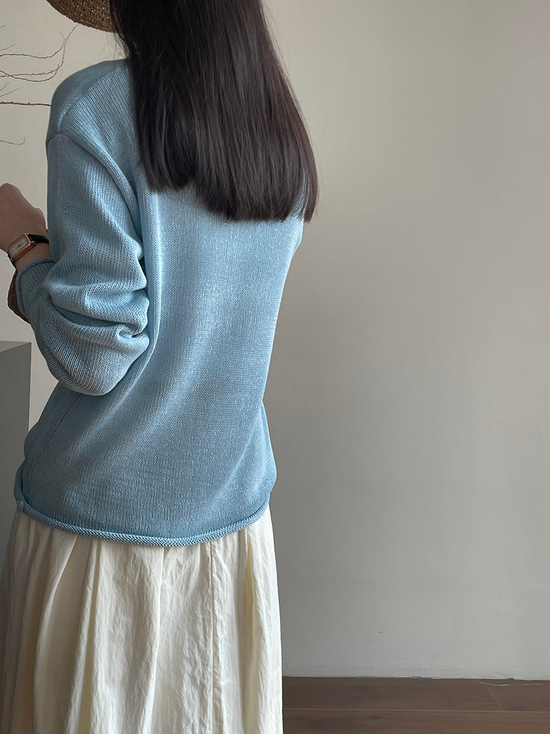 【cimYL069】實拍温柔8色亞麻針織罩衫250313