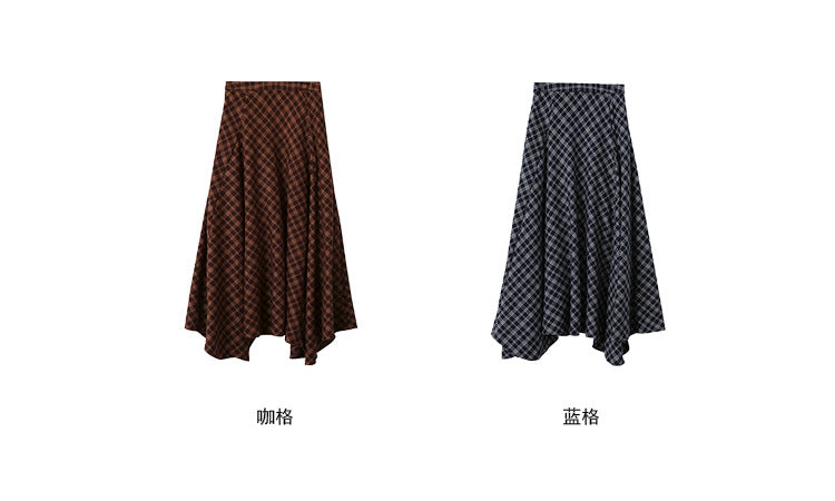 【L3134】實拍秋冬復古格紋磨毛高腰長裙250827