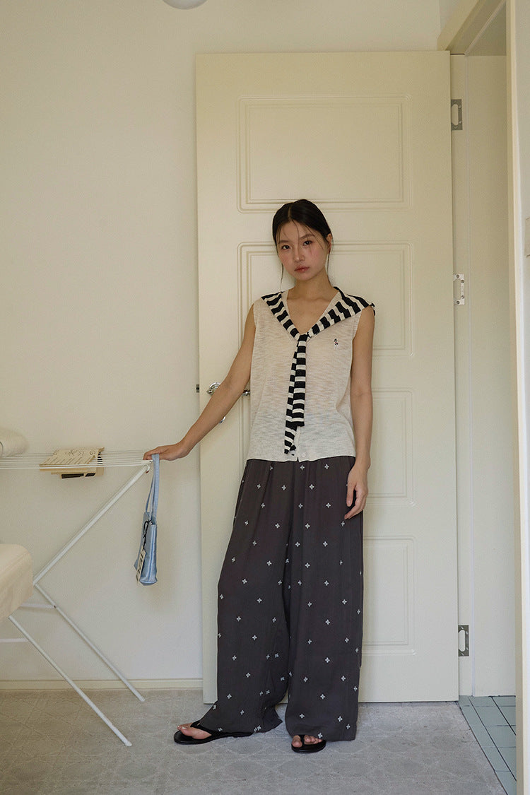 【L3072】實拍夏天韓國條紋披肩+刺繡針織背心250721
