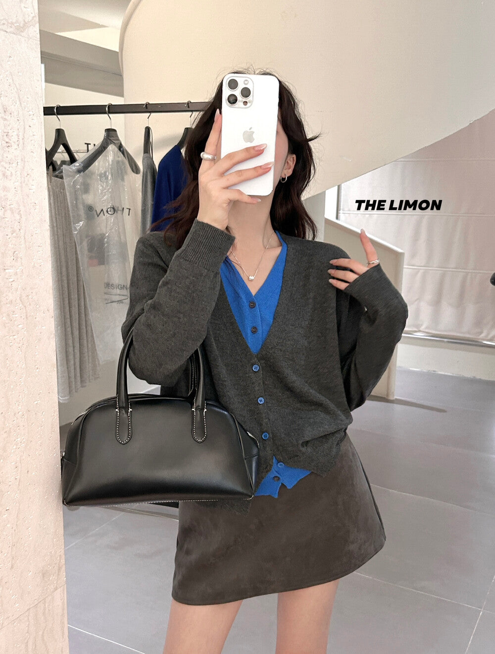 【L9238】實拍檸檬秋季質感鹿皮絨簡約復古短裙女+腰帶250915