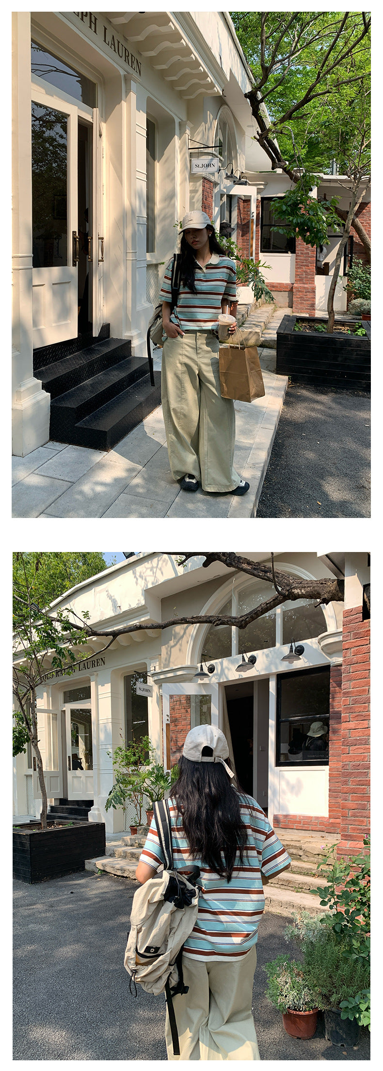 【H5169】實拍夏天復古條紋polo領寬鬆T恤250407