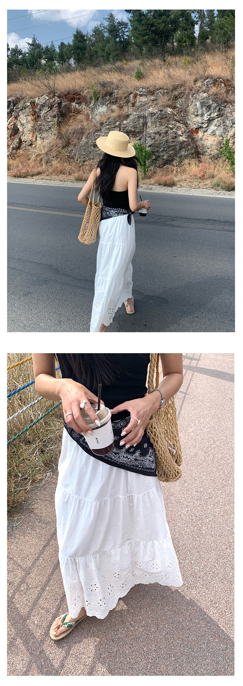 【H5180】實拍夏日甜美刺繡鬆緊腰長裙250415
